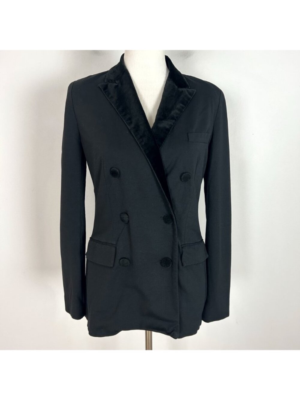 Lauren Ralph Lauren Black Double Breasted Blazer Jacket with Velvet Collar Sz 2 - Picture 2 of 5